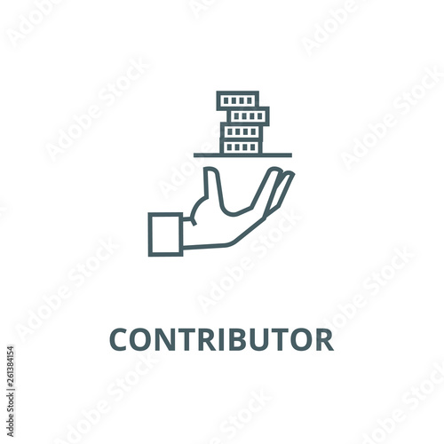Contributor,service hand with money line icon, vector. Contributor,service hand with money outline sign, concept symbol, illustration