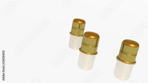 Three gold thimbles on white backgrounds - metaphor.