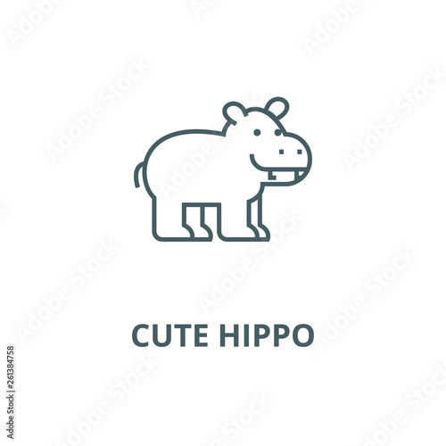 Cute hippo line icon, vector. Cute hippo outline sign, concept symbol, illustration