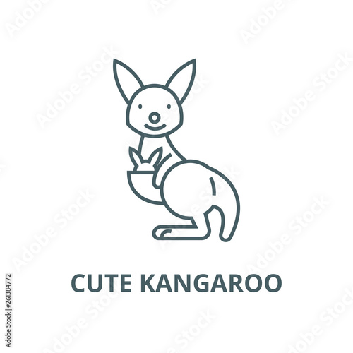 Cute kangaroo line icon, vector. Cute kangaroo outline sign, concept symbol, illustration