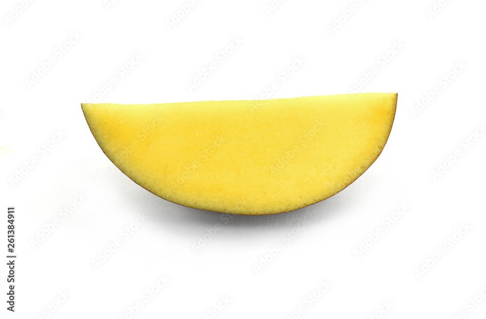 Juicy dessert mango isolated on white background. Sweet Mango slices.