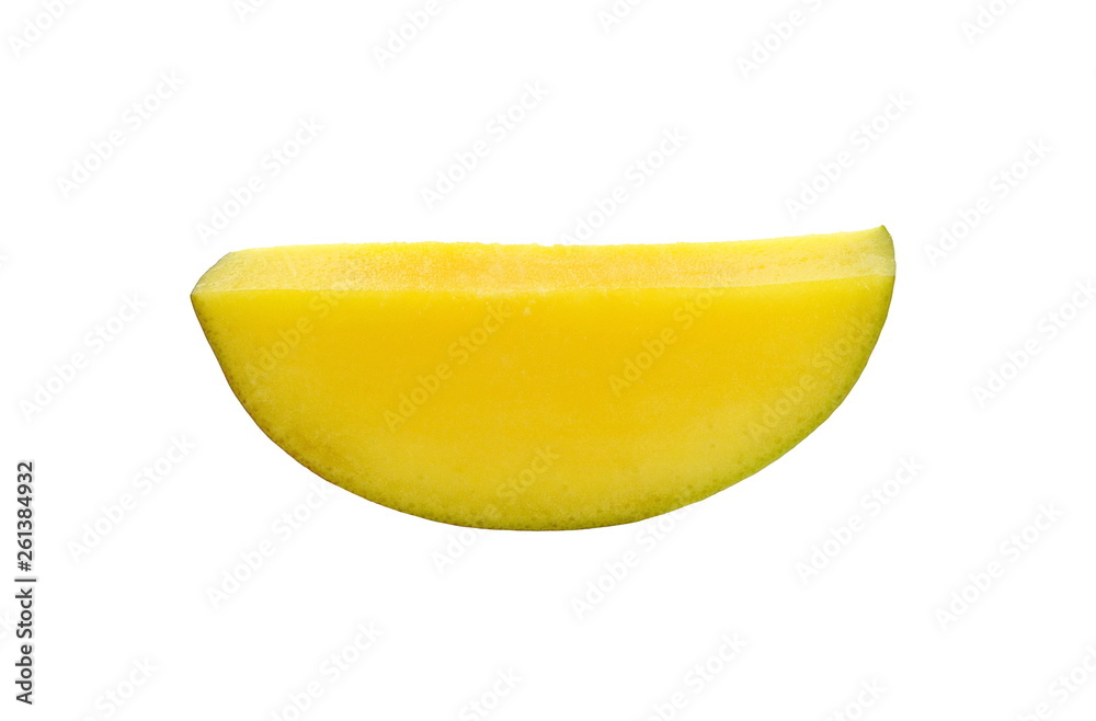 Juicy dessert mango isolated on white background. Sweet Mango slices. Juicy dessert mango isolated on white background. Sweet Mango slices.