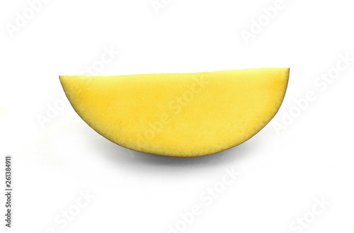 Juicy dessert mango isolated on white background. Sweet Mango slices.