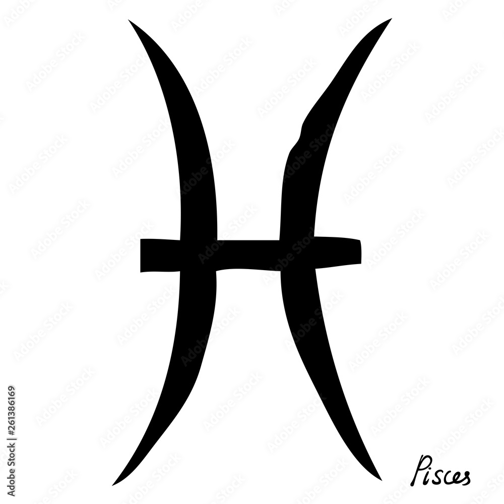 Pisces zodiac hand drawing sign for horoscope. Usable for mystic occult palmistry and witchcraft alchemy. Vector. Pisces zodiac hand drawing sign for horoscope. Usable for mystic occult palmistry and witchcraft alchemy. Vector.