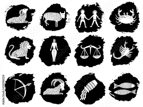 Zodiac for horoscope icon set. Usable for mystic  occult  palmistry and witchcraft alchemy. Vector