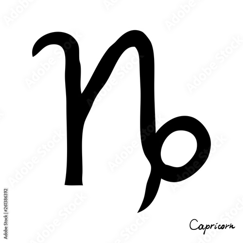 Capricorn zodiac hand drawing sign for horoscope. Usable for mystic  occult  palmistry and witchcraft alchemy. Vector.