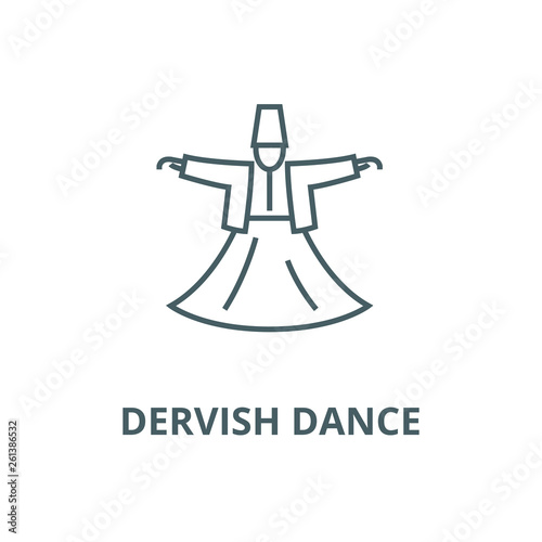 Dervish dance,islam line icon, vector. Dervish dance,islam outline sign, concept symbol, illustration