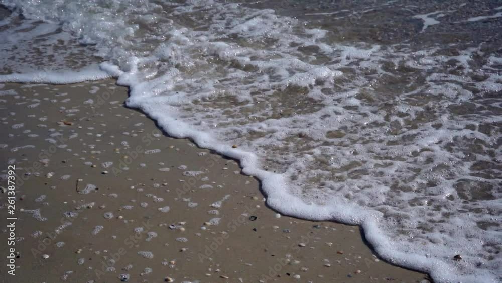 Slowmotion. Close-up of the sea waves with foam in windy weather in the spring at the sea coast. Side view Slowmotion. Close-up of the sea waves with foam in windy weather in the spring at the sea coast. Side view