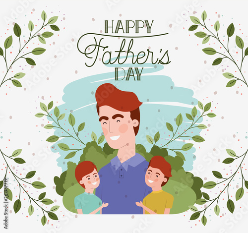 happy fathers day card with dad and sons characters