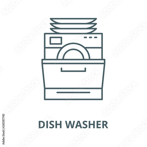 Dish washer line icon, vector. Dish washer outline sign, concept symbol, illustration
