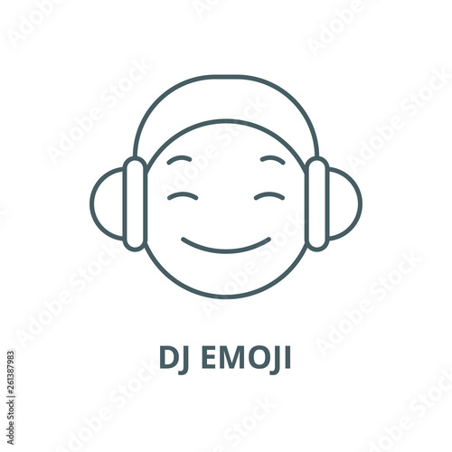 Dj emoji line icon, vector. Dj emoji outline sign, concept symbol, illustration