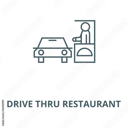 Drive thru restaurant line icon, vector. Drive thru restaurant outline sign, concept symbol, illustration