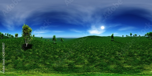 HDRI  environment map   Round panorama  spherical panorama  equidistant projection  panorama 360  green grass under the sky