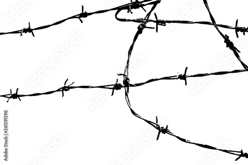 Barbed wire background. Fence illustration isolated on white. silhouette of the barbed wire. 
