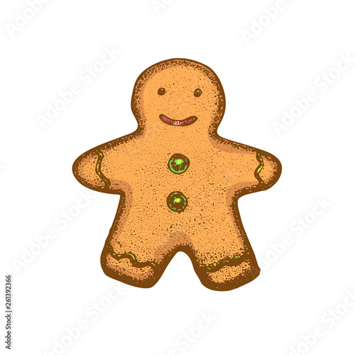 Isolated Gingerbread Cookie in Hand Drawn Style