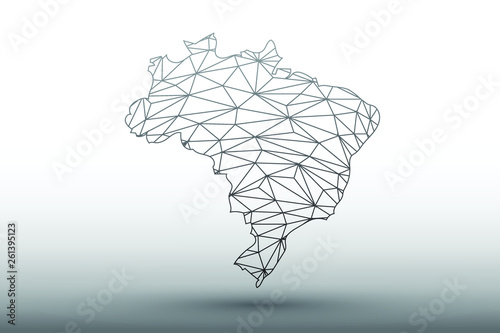 Brazil map vector of black color geometric connected lines using triangles on light background illustration meaning strong network