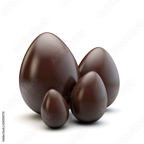 Group of chocolate easter eggs isolated on a white background. 3D Render