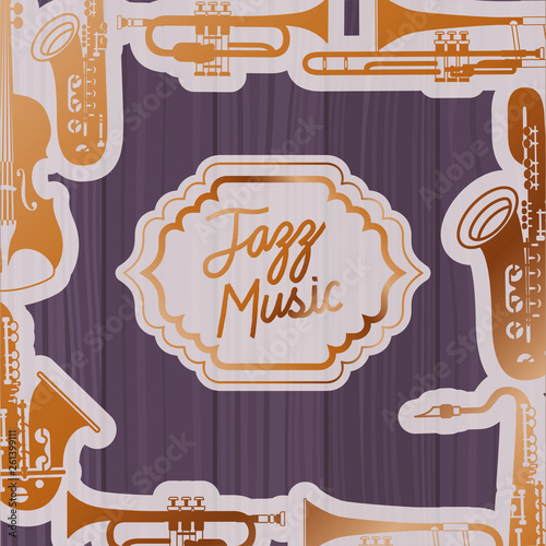 Canvas Print jazz day frame with instruments and wooden background