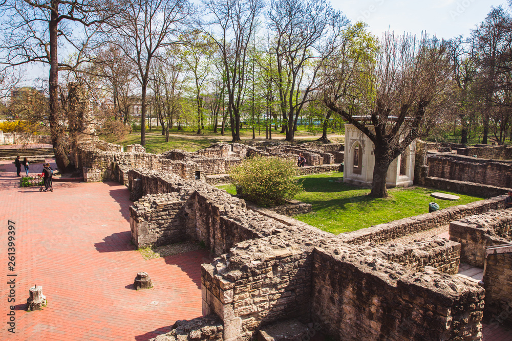 The ruins of an ancient Dominican monastery in the central park on the Margaret island in Budapest, Hungary