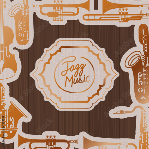 Canvas Print jazz day frame with instruments and wooden background