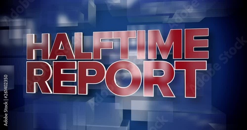 A red and blue dynamic 3D Halftime Report sports highlights title page background animation.	 	