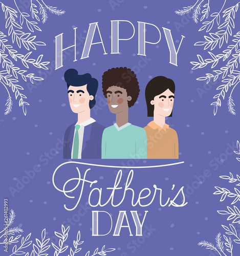 happy fathers day card with dads and leafs plant