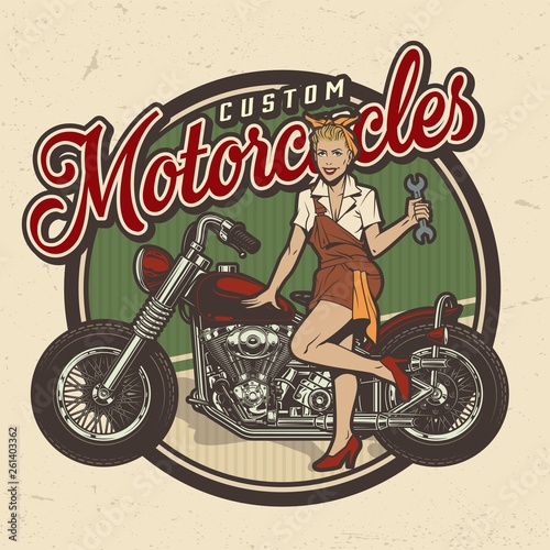 Vintage colorful motorcycle repair service logo