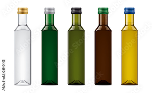 Colored glass bottles mockups. 