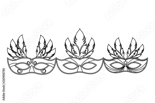 set of masks and feathers black and white