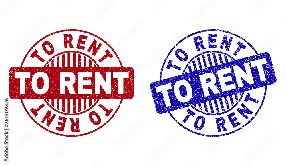 Grunge TO RENT round stamp seals isolated on a white background. Round ...