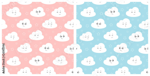 set children seamless pattern with cute clouds, stars. vector illustration baby seamless pattern