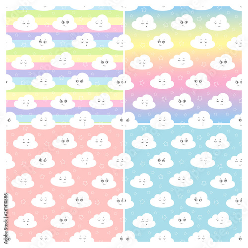 set children seamless pattern with cute clouds, stars. vector illustration baby seamless pattern