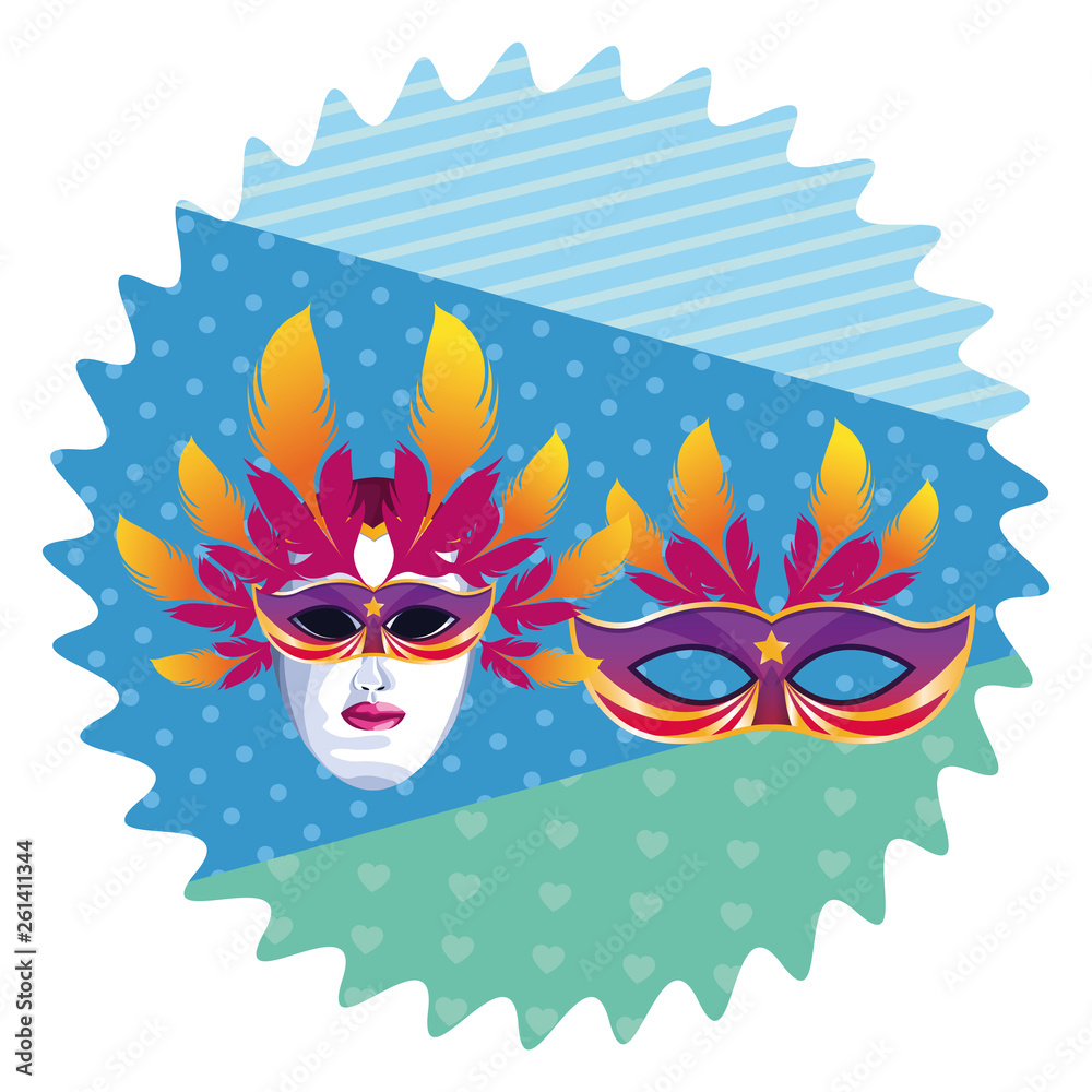 masks with feathers round icon masks with feathers round icon
