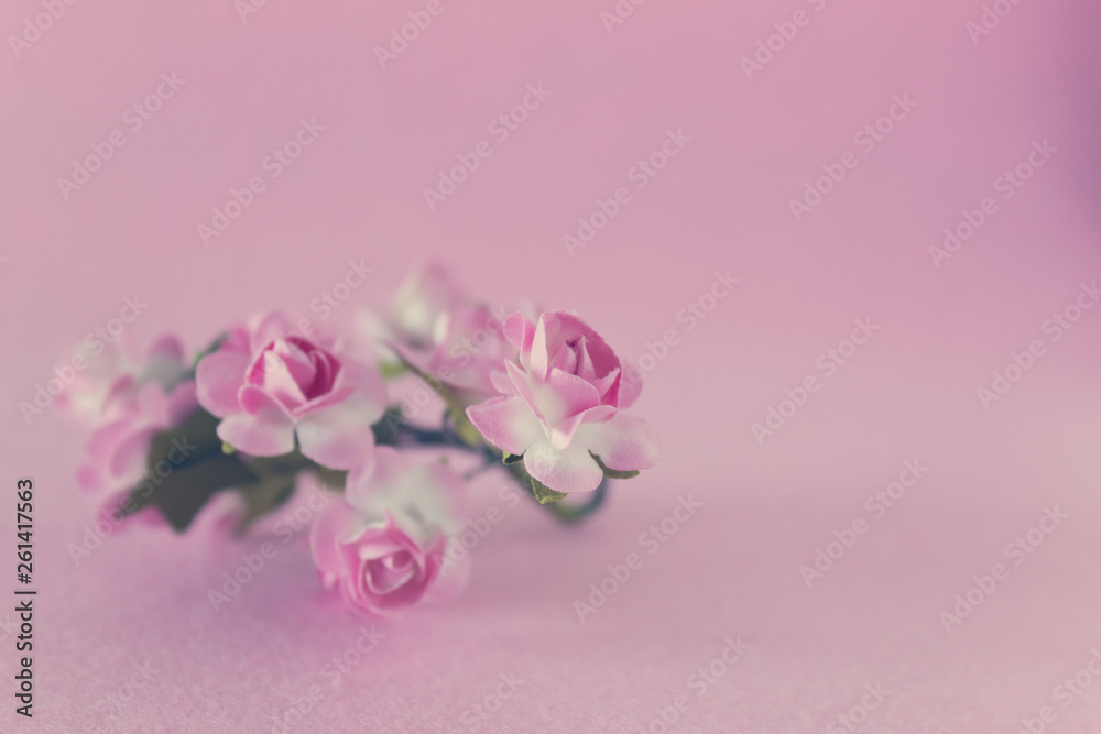 Delicate and decorative flower frame on pink background