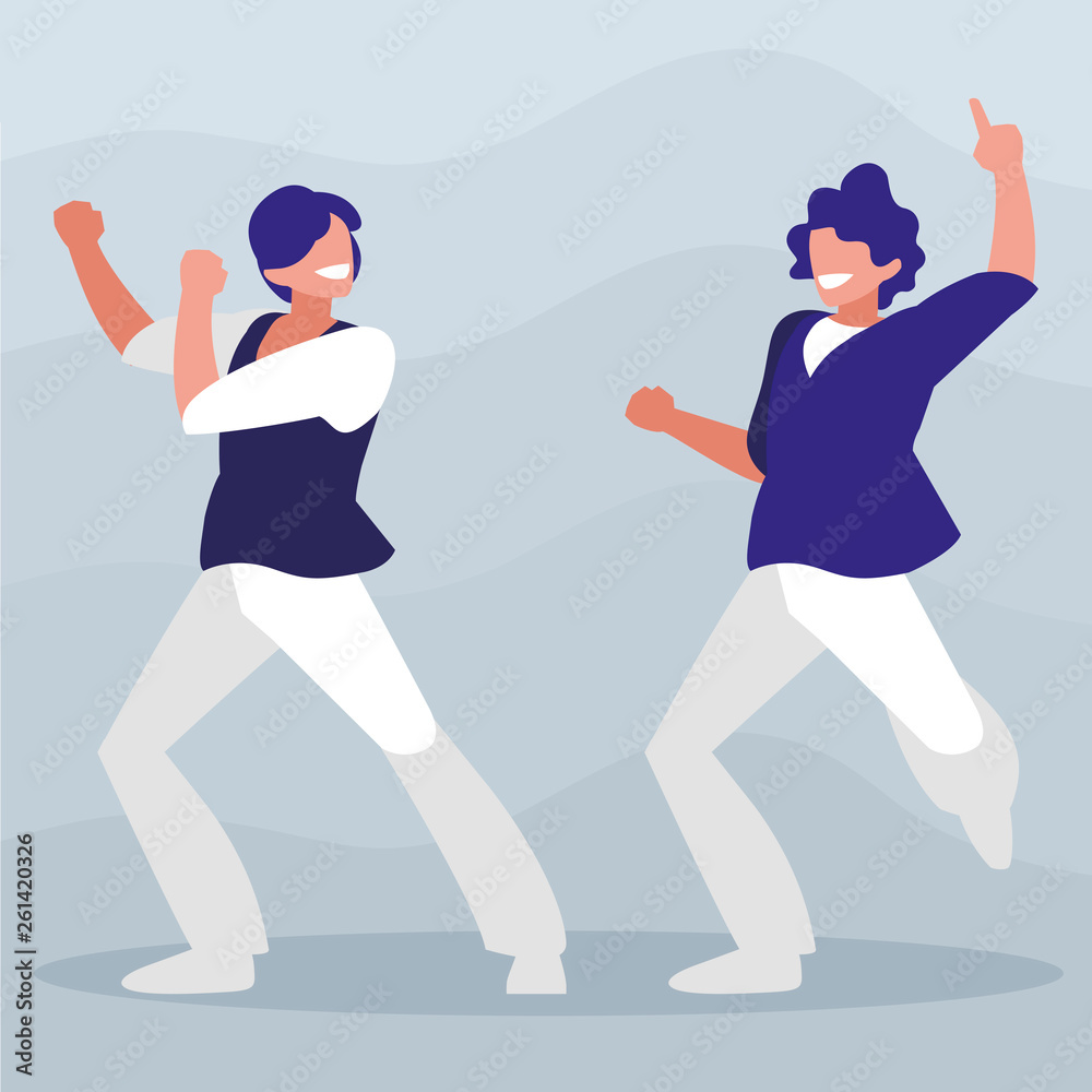 young dancers couple disco style characters