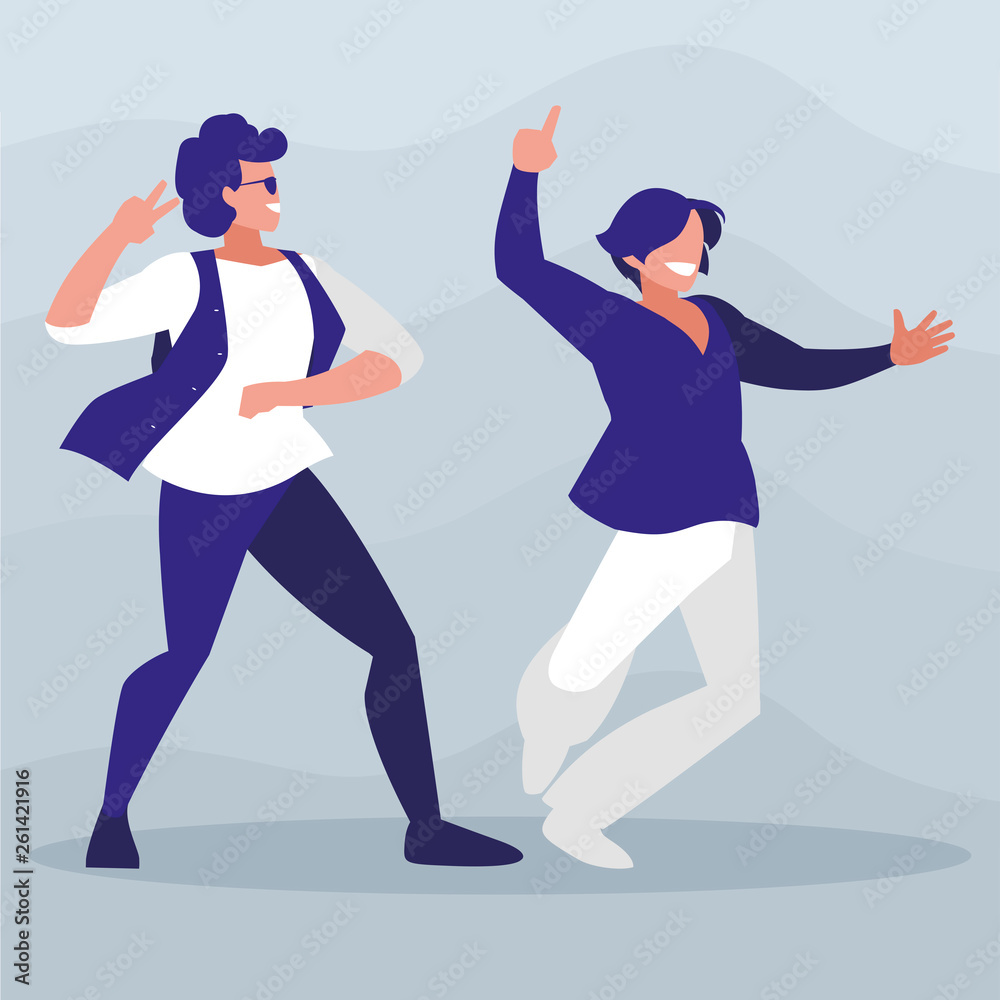 young dancers couple disco style characters young dancers couple disco style characters