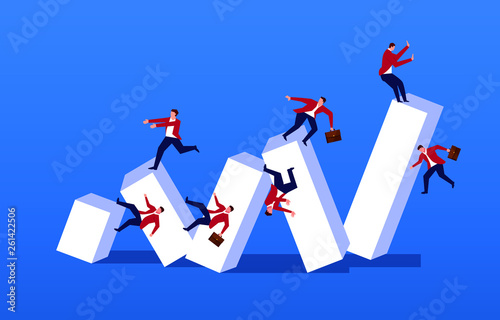 Crash, a large group of businessmen fell off the bar chart