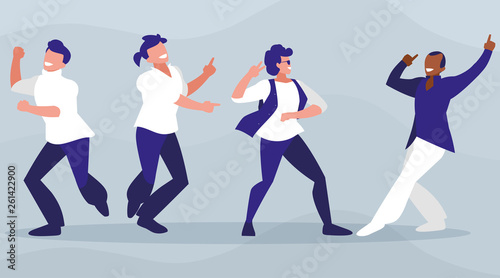 interracial dancers group disco style characters