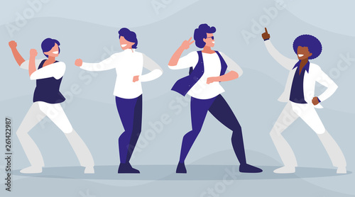 interracial dancers group disco style characters