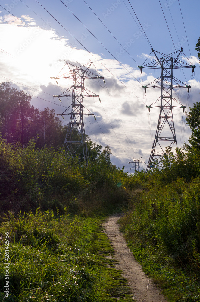 power transmission line at summer. industrial, nature.