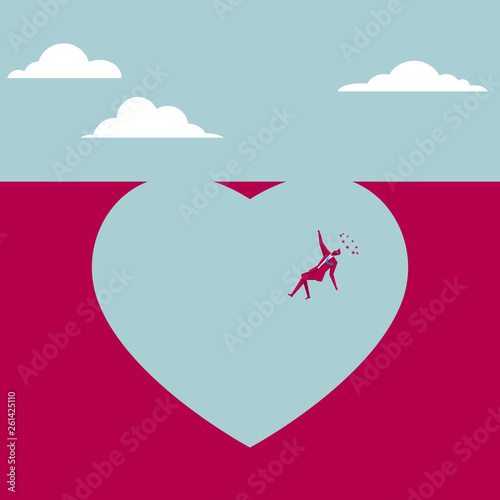 Gentle trap. A businessman fell in a heart trap. The background is blue.