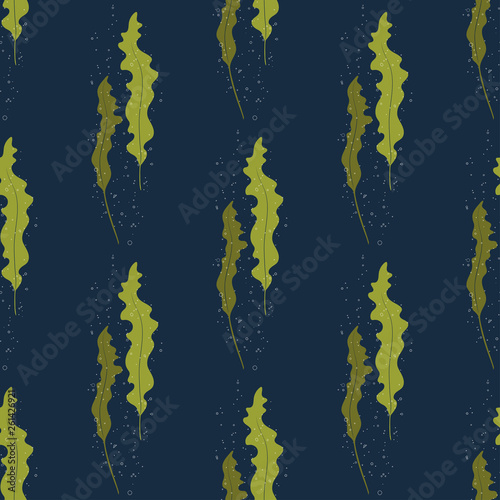 Seamless marine pattern with seaweed Kelp or Laminaria.