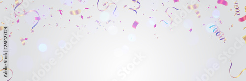Abstract Colorful confetti Celebration carnival ribbons. Gold foil confetti and balloons. luxury greeting rich card. Happy birthday vector