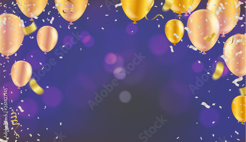 Abstract Colorful confetti Celebration carnival ribbons. Gold foil confetti and balloons. luxury greeting rich card. Happy birthday vector
