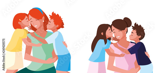 beautiful mothers with little kids characters