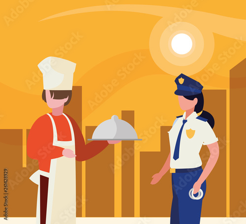 Wallpaper Mural couple of professional workers in cityscape at sunset Torontodigital.ca