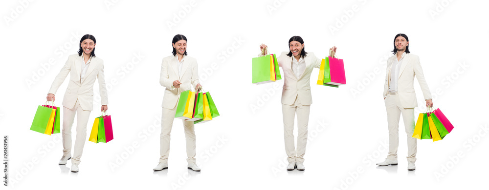 Man with shopping bags isolated on white Man with shopping bags isolated on white