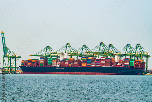 Cargo operations on a container ship in China