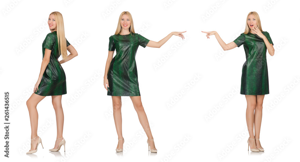 Young woman in green dress isolated on white Young woman in green dress isolated on white