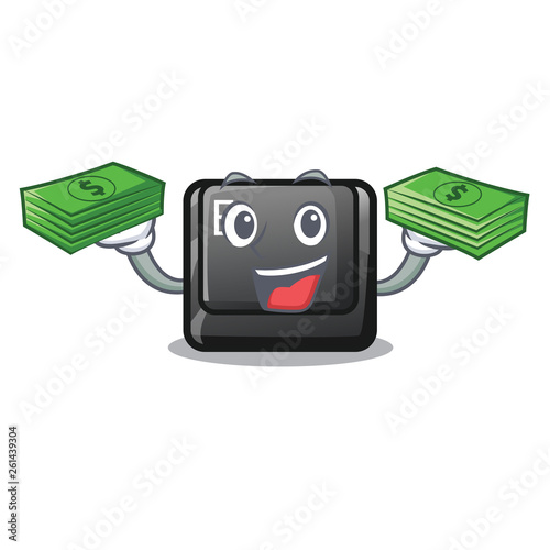 With money bag button E in the mascot shape